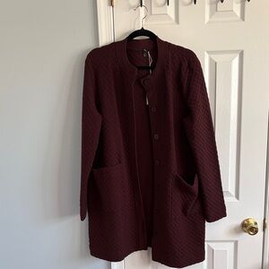 NWT COS Burgundy Textured Cardigan Coatigan Button Front Size Large